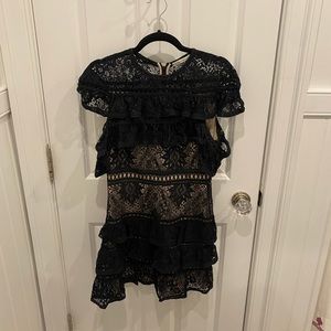 Alice + Olivia Jolie Tiered Ruffled Lace Mini Dress